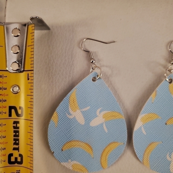 Handmade faux leather banana foodie earrings - Picture 2 of 4